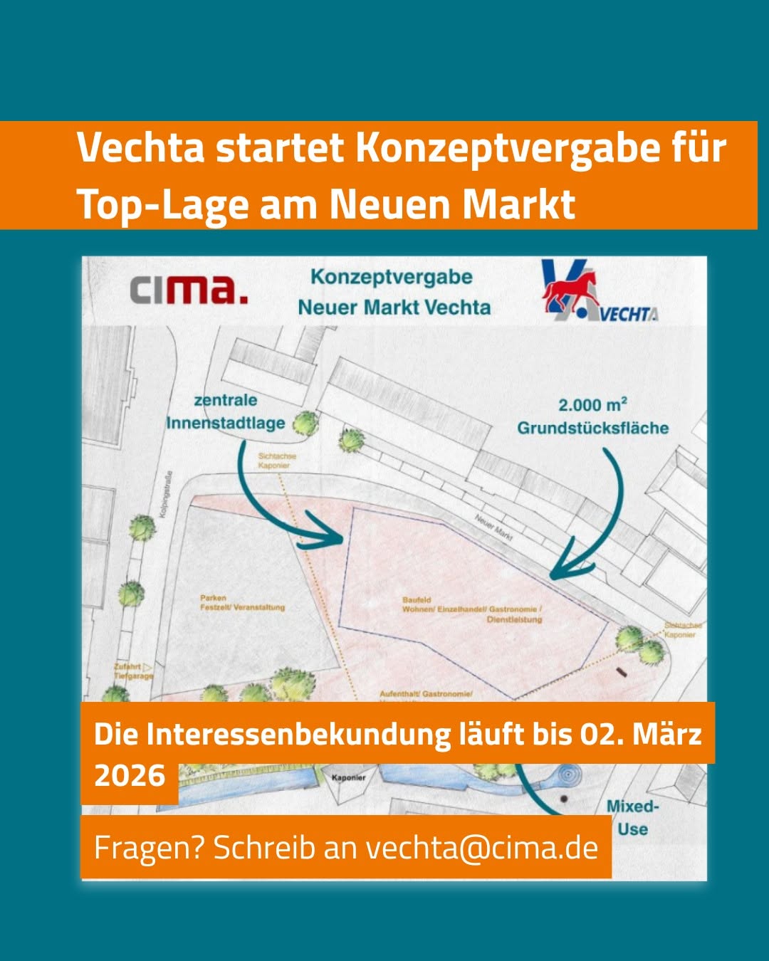 Die Stadt Vechta startet aktuell eine zweistufige Konzeptvergabe für ein zentrales Innenstadtgrundstück im Entwicklungsg…