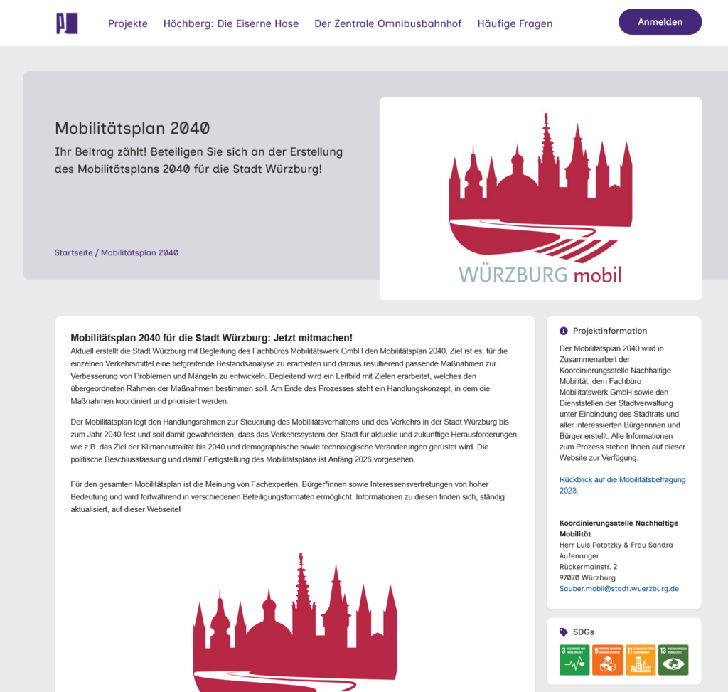 Mobilitätsplan Würzburg: Screenshot CONSUL-Plattform