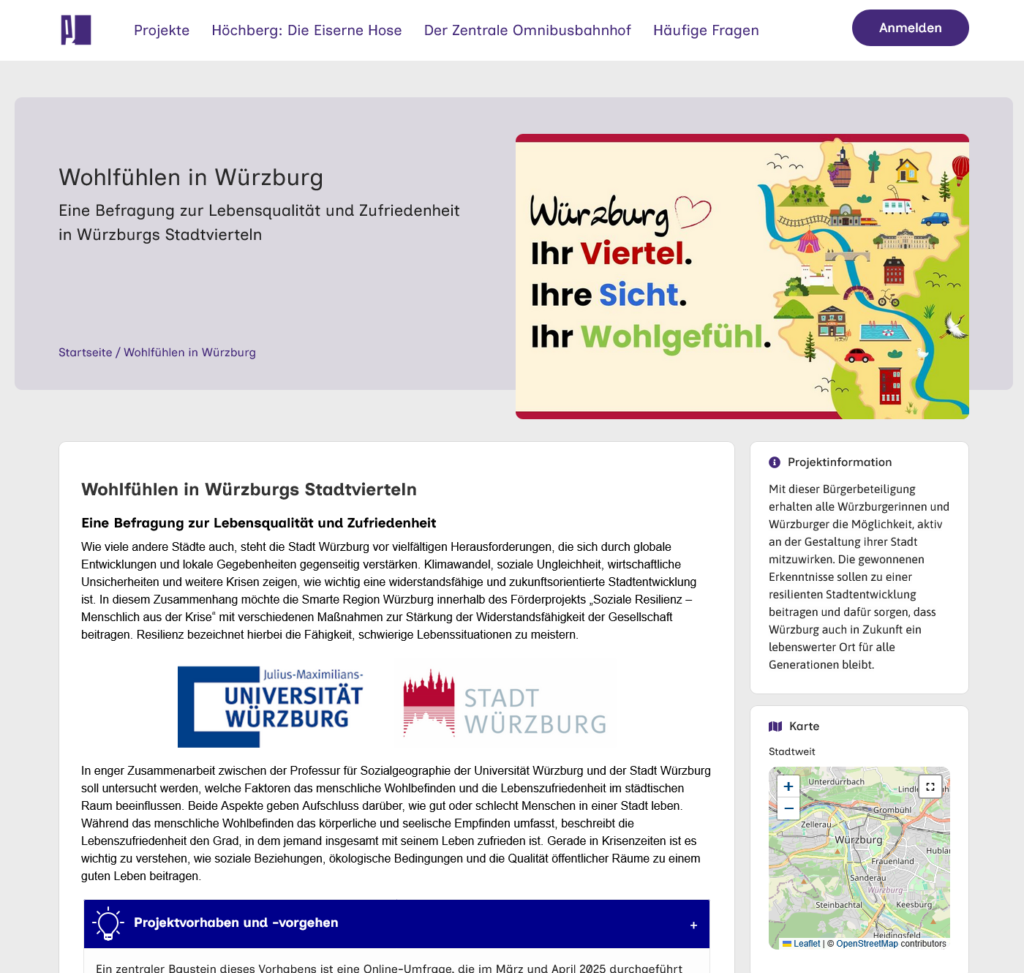 Wohlfühlen in Würzburg: Screenshot CONSUL-Plattform
